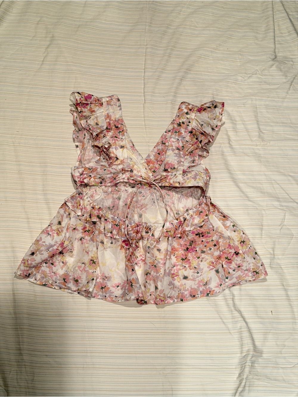 $255 Munthe Ivory Floral Herb Top Cut Out Blouse Tank size 38/6